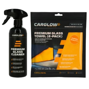 CARGLOW Premium Glass Care Set met Glass Cleaner en Glass Towel 2-pack